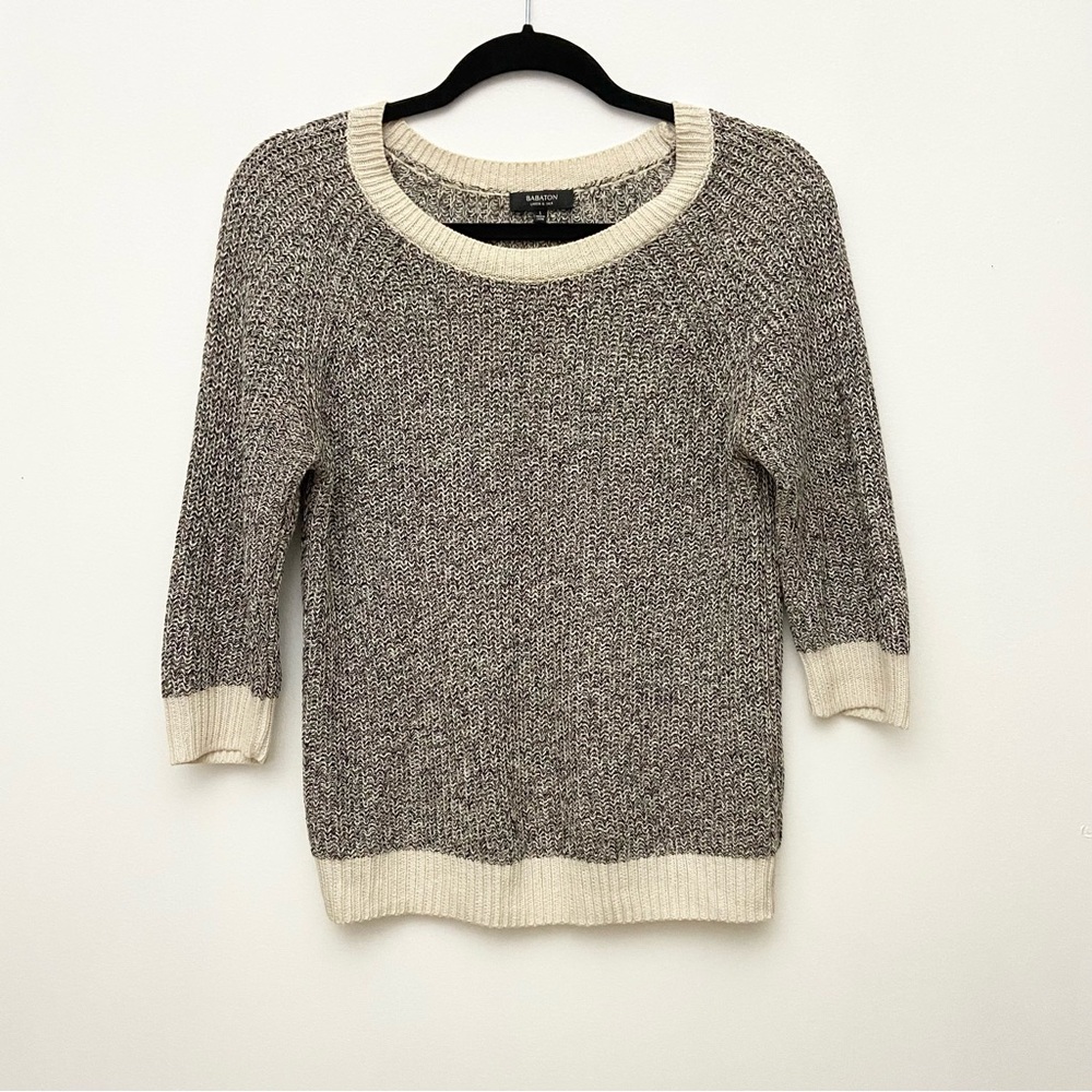 Aritzia Babaton Linen/Silk Knit Round Neck 3/4 Sleeve Sweater